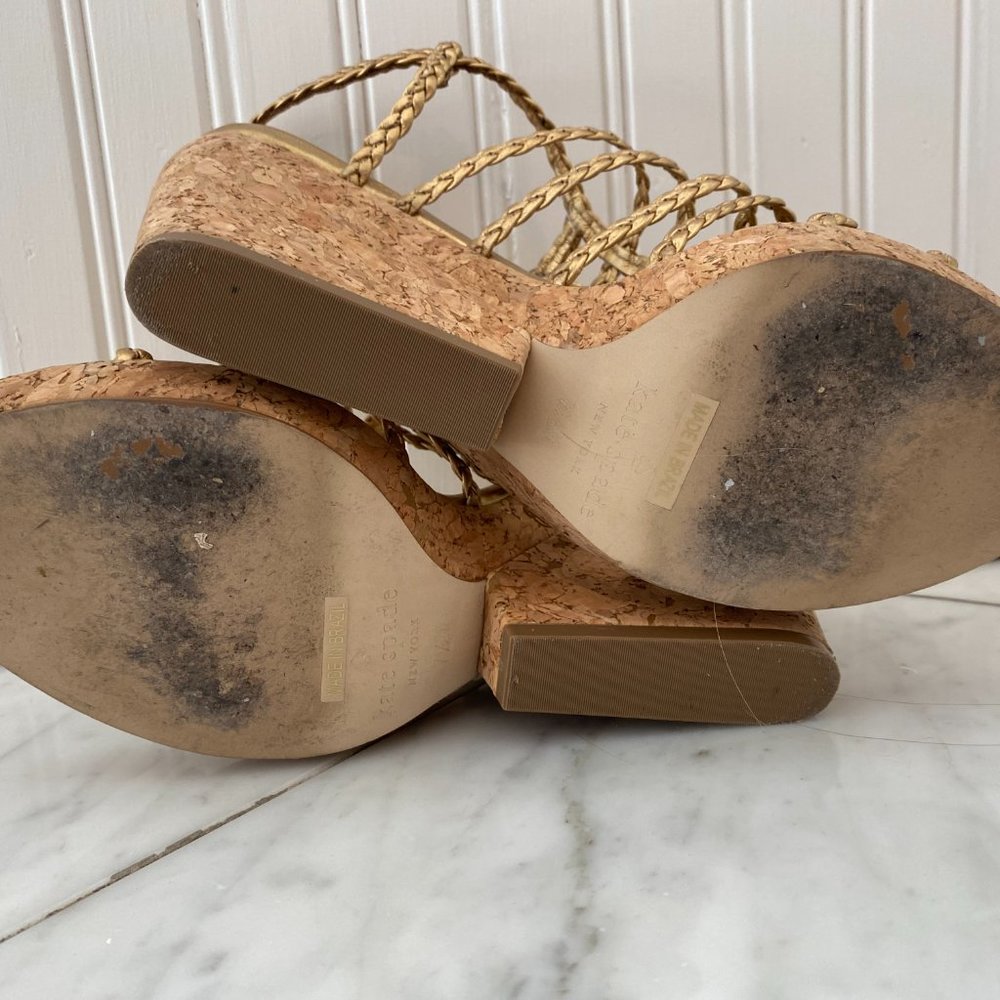 Kate Spade Gladiator Gold Wedge Sandal Gem